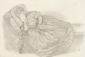 范妮·康福斯睡在躺椅上的研究(Study of Fanny Cornforth, asleep on a chaise-longue )