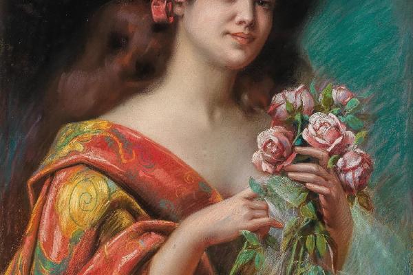 一个女人的肖像，拿着玫瑰(Portrait of a Lady in a Negligee, Holding Roses)