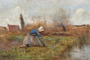 跪着摘蒲公英的农妇(Fermière agenouillée cueillant des pissenlits )
