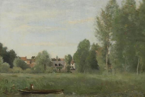 螳螂的周围，隐藏在河边灌木里的小房子(Environs De Mantes, Petites Habitations Cachées Dans Les Arbes Près Du Bord De L'eau)