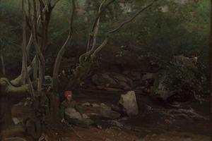 洛姆斯山羊女孩，坐在森林里的溪流旁(Lormes  Goat-Girl, Sitting Beside a Stream in a Forest )