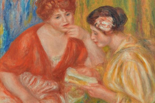 阅读，两个穿红色和粉红色紧身胸衣的女人(La Lecture, Deux Femmes Aux Corsages Rouge Et Rose)