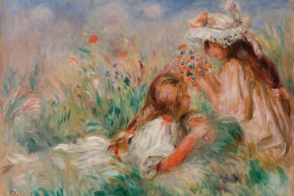女孩们在草地上整理花束(Girls in the Grass Arranging a Bouquet )