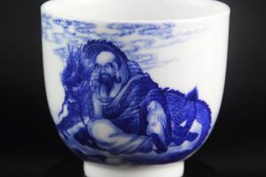 珏窑青花杯 青花瓷器 手绘降龙罗汉 茶杯