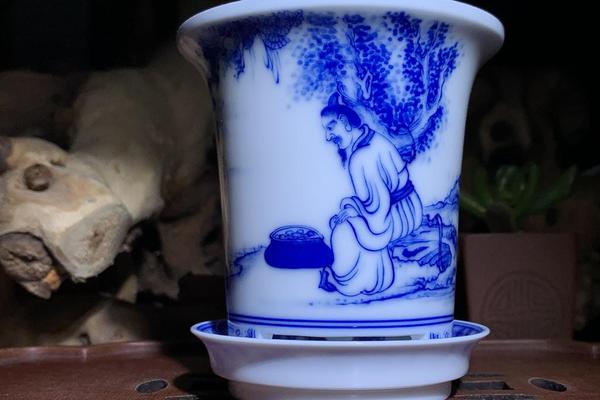 十方窑_章标_王维_辋川闲居图_青花人物三足_花盆_花器_香炉