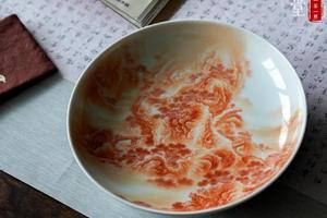 艺林堂珐琅彩矾红秋有月赏盘景德镇收藏级矾红瓷盘茶配件