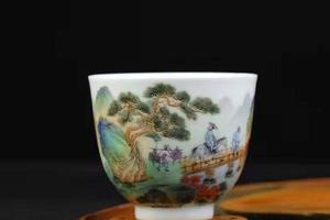 青绿山水人物杯