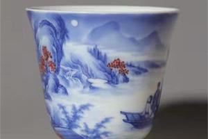 青花釉里红赤壁怀古品茶杯