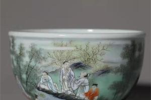 粉彩兰亭雅集图卧足缸杯