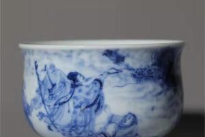 青花人物画龙点睛图大炉式杯