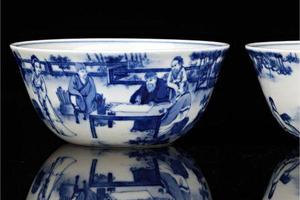 青花西园雅集对杯品茗杯