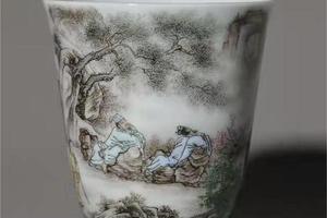 粉墨彩观瀑图闻香杯