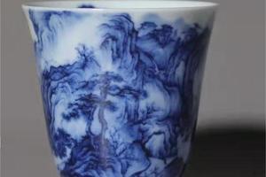 青花山水早春图闻香杯品茶杯
