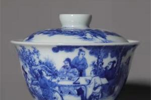 青花十八学士二才盖碗