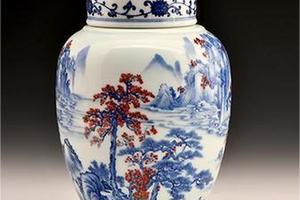 青花釉里红早春图茶叶罐