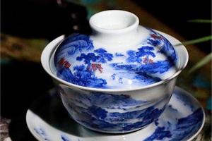 青花釉里红山水之清风晚舟茶杯