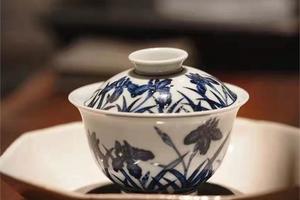 立明堂明式蝶韵鸢尾盖碗