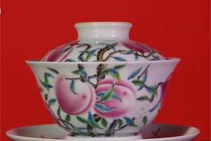 粉彩九桃五福三才盖碗实用