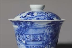 青花兰亭雅集图二才盖碗