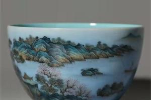 青绿山水卧足缸杯