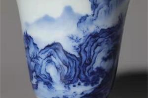 青花山水早春图闻香杯