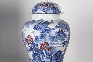 青花釉里红将军罐