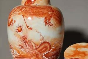 青花矾红龙凤纹双盖茶叶罐