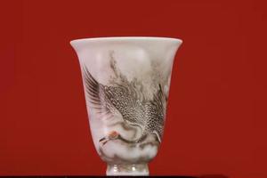 艺林堂墨彩瑞鹤千年闻香杯