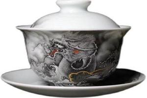 欣赏茗轩 景德镇 艺林堂粉彩 墨彩龙腾致雨盖碗