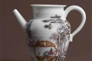 艺林堂粉墨彩山水开窗祝寿图公道杯小分茶器