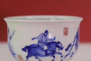 志纯窑 青花骑猎图炉式杯