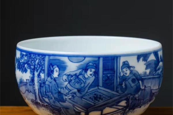 品若堂曹诚制青花人物缸杯