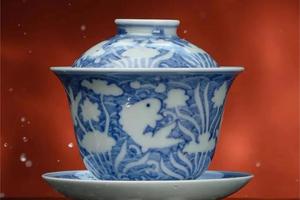 宛玉無名鱼藻纹盖碗