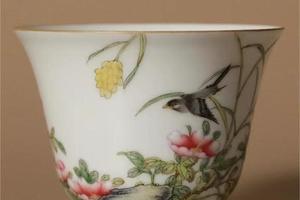仿古胎釉 珐琅彩花鸟铃铛杯