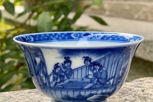 朴真堂柴窑青花红楼梦撇口杯