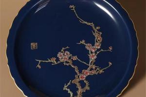 霁蓝釉珐琅彩描金梅花壶承 赏盘