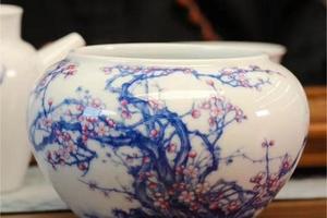 珏窑 青花斗彩梅花水洗 建水
