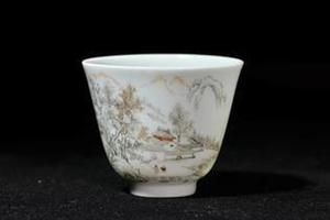 赏瓷观窑赭墨珐琅彩山水敞口
杯