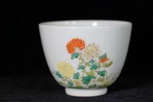 赏瓷观窑粉彩菊花花卉高奘杯