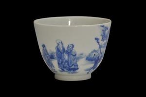 赏瓷观窑青花白莲社图高奘