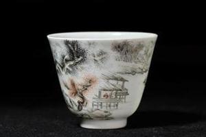 赏瓷观窑赭墨珐琅彩山水敞口
杯