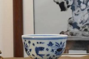 一峯窑青花鱼藻主人杯