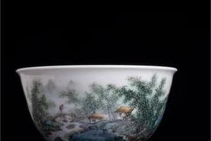快雪时晴粉彩山水撇口杯