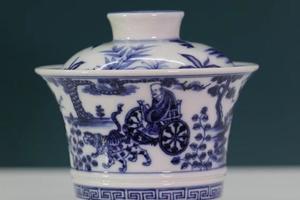 快雪时晴青花鬼谷子下山二才马蹄盖碗