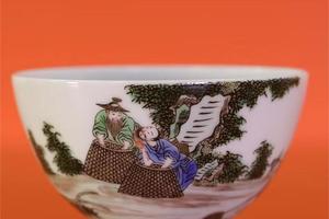 快雪时晴古彩人物渔家乐鸡心杯