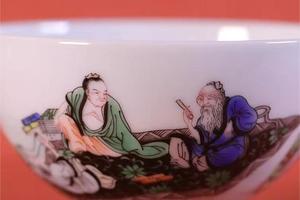 快雪时晴古彩人物商山四皓鸡心杯