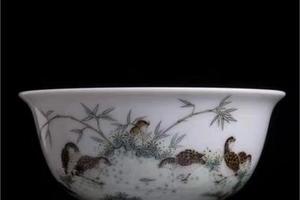 快雪时晴粉彩九鹌图久安图撇口杯