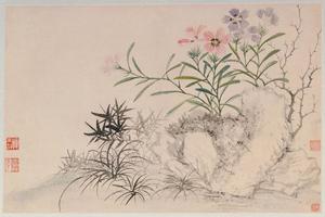 恽寿平花卉山水册-竹石剪秋萝图