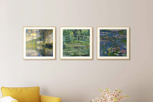 莫奈-睡莲 博物馆级复刻版画 现代三联客厅装饰画沙发背景墙挂画