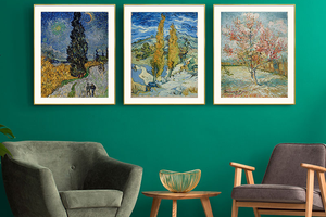 梵高-风景三联 博物馆级复刻版画 北欧客厅装饰画三联画玄关挂画